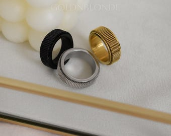 Fidget Spinner Rings Couples Waterproof 18k Gold Silver Black Band Rings Durable Stainless Steel Spinner Jewelry