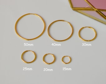 Gold Filled Hoop Earrings Thin Dainty Hoop Earring Gold Non Tarnish Shower Beach Pool Minimalist Jewelry Earring Gift Waterproof Earrings