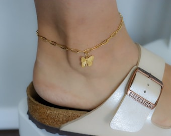 Gold Butterfly Charm Anklet * Bracelet Body Jewelry with Butterfly Wing Charm Gold Summer Jewelry Birthday Gift for BFF Her Women Mom Mother