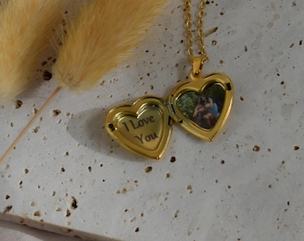 Heart Locket Jewelry Gold Necklace Sign Lovers Gift for Her Woman Love pendant Heart Picture Locket Personalized Waterproof Mothers Day Gift