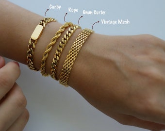 Gold U Shape, Vintage Mesh Bracelet Vintage Jewelry Gold Bracelet Stainless Steel Waterproof Anti tarnish Gold Jewelry Gift For Her Him Mom