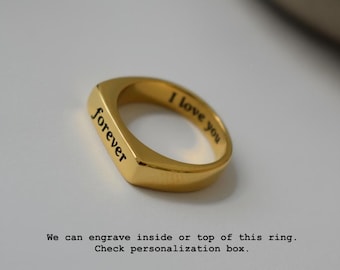 Gold Filled ID Ring Water Resistant Minimalist Dainty Signet Her Statement Stackable WATERPROOF Jewelry Finger Rings Personalized Gift Idea