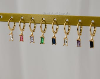 Gold FILLED Hoop Earrings Colorful Zircon Charms - Herringbone Chain Necklace Gold Charm Snake Necklace Her Gold Necklace Waterproof Jewelry