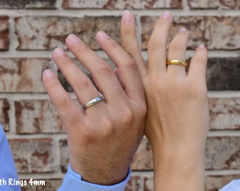Silver Wedding Band Rings, Gold Band Ring, Personalized Engraved Stackable Rings Couple Rings, WATERPROOF Name Date Love Memorial Mens Rings