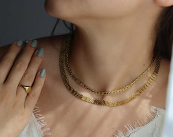 18K GOLD FILLED Vintage Choker Necklace Women Choker - Mesh Choker Necklace - Waterproof Jewelry Gold Necklace Non Tarnish Minimalist Unique