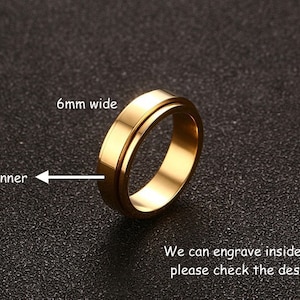 Fidget Spinner Rings Anxiety Ring Engraved Men Rings Black Personalized Women Mens His Rings Gold Filled Finger Hematite Waterproof Rings Gold