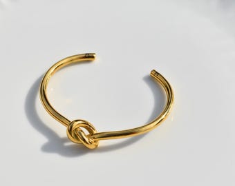 Tie the Knot Bracelet, Gold Filled Friendship Knot Bracelet, Wire Cuff Solid Bar Bracelet, Bridesmaid Gift Women Christmas Her WATERPROOF