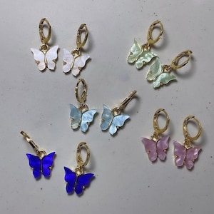 18K Gold Huggie Hoop Earrings with Butterfly Charms Small Mini hoop Butterfly Wings 14k gold Dangle Hoop Christmas Waterproof Girl Earrings