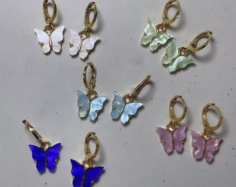 18K Gold Huggie Hoop Earrings with Butterfly Charms Small Mini hoop Butterfly Wings 14k gold Dangle Hoop Christmas Waterproof Girl Earrings