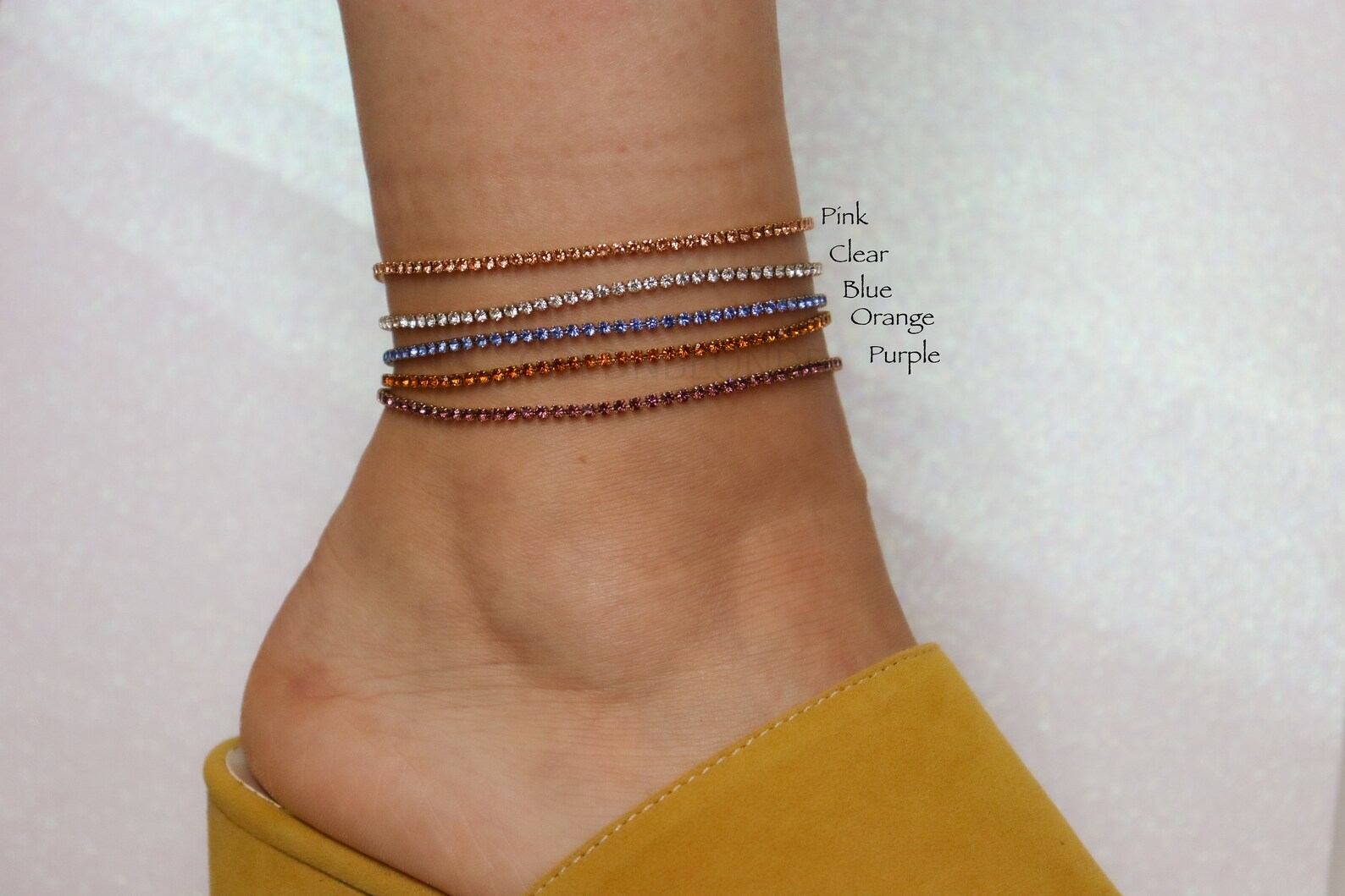 Colorful Stone Baguette Anklet Ankle Tennis Bracelet Set Rose Etsy