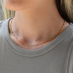 Gold Filled Colorful Necklace, Boho Style Bead Chain, WATERPROOF Jewelry Women Summer Style Necklace Kids Necklace Elegant Dainty Daily Thin image 1