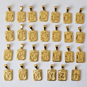 18K Gold Initial Necklace, Letter Medal Initial Pendant Necklace Gold Jewelry Square Alphabet Medallion Gold Gift Jewelry WATERPROOF Jewelry