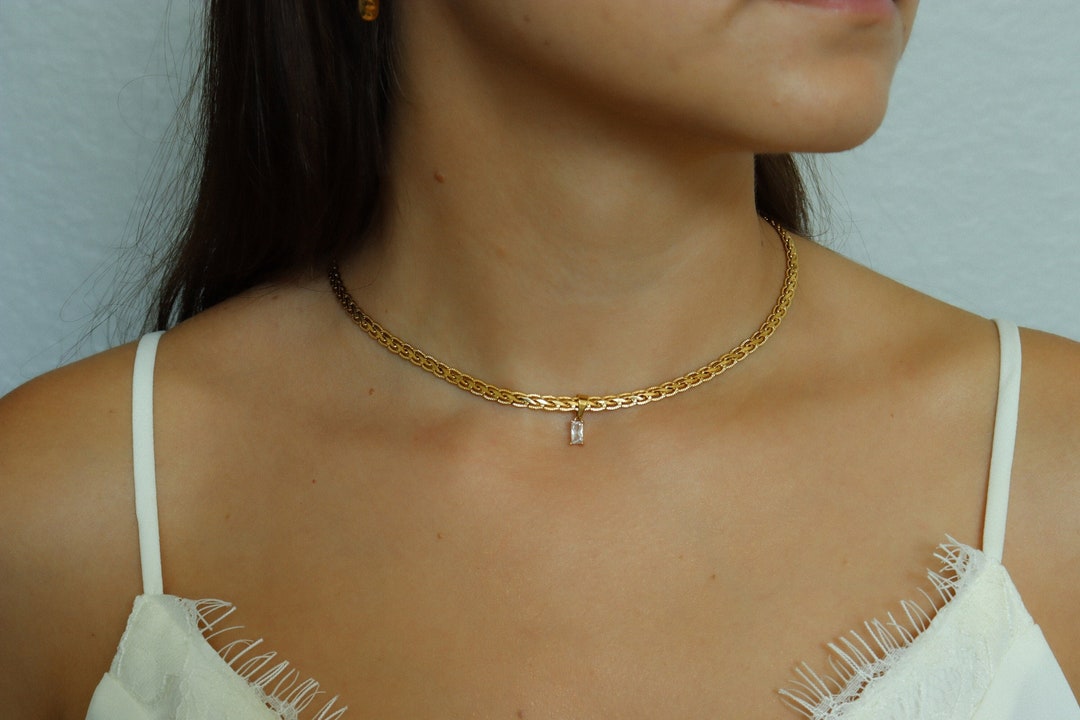 18K GOLD FILLED Vintage Style Gemstone Women Choker Necklace Gold Jewelry Waterproof Necklace