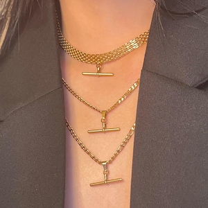 14K Gold Filled  Toggle T Bar Retro Gold Necklace,Dainty Vintage Layered Necklace,Handmade Herringbone Waterproof Chain,Gift For Her Jewelry