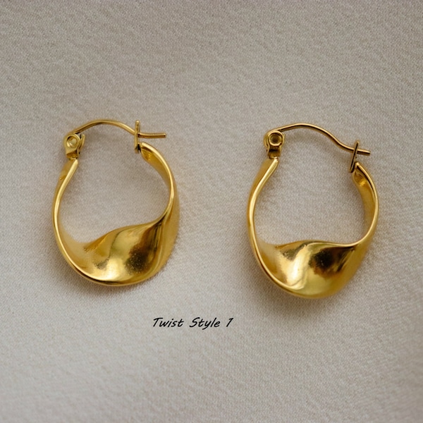 18K Gold Filled Smooth Twisted Hoop Dangle Earrings ・ Non Tarnish Jewelry Waterproof Earrings Christmas Jewelry for Woman Best Gift for Her