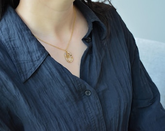 Zodiac Constellation Pendant Necklace ・ Gemini Cancer Gold Twist Chain Gem Stone Circle Solid Jewelry Astrology Sign Birthday Gift For Her