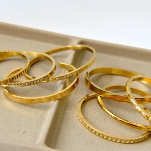 Gold Filled Bangle Cuff Diamond Bracelet Crystal Zircon Laid Bracelets Set Gift For Her Minimalist Jewelry Waterproof / Durable Personalized