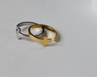 Silver Cross Rings, Gold Filled Cross Open No size Rings, Stackable Minimalist Rings God Religous Jesus Anxiety Jewelry Gift for Her Him Men
