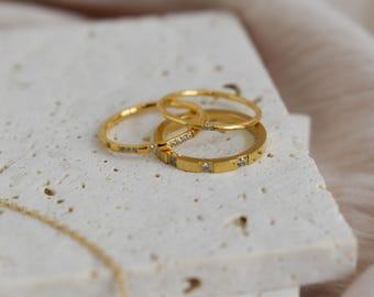 Gold Filled Ring Minimalist Statement Ring Promise Ring Band Ring Vintage Jewelry 18k Single Stone Multiple Stone Three 3 Stone Elegant Ring