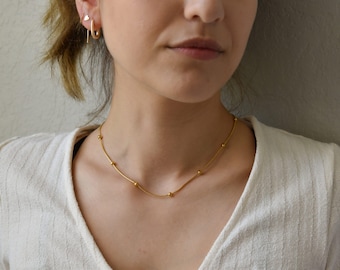 Gold Filled Beaded Snake Gold Herringbone Snake Chain Beaded Necklaces Gold Necklace Waterproof Gold Jewelry Non Tarnish Daily Wear Jewelry