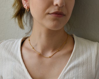 Gold Filled Beaded Snake Gold Herringbone Snake Chain Beaded Necklaces Gold Necklace Waterproof Gold Jewelry Non Tarnish Daily Wear Jewelry