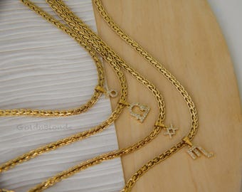 18K GOLD FILLED Vintage Choker w Crystal Tarot Zodiac Sign Waterproof Jewelry Herringbone Gold Necklace Vintage Jewelry Constellations Gift