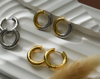 Silver Hoop Earrings · Two Tone Gold Hoops Earring Waterproof Jewelry Thick Hoop Earrings Silver Jewelry Gift for Her Sister Daughter Mother