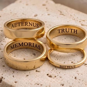 Gold Wedding Band Rings Engrave Ring · Remember Ring · Stackable Couple Rings · Promise Rings · WATERPROOF Christmas His Rings Gift for Her