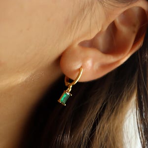 GOLD Hoop Earrings Colorful Zircon Charms - Emerald Green Chain Vintage Gold Charm Snake Necklace Her Gold Gift Waterproof Jewelry
