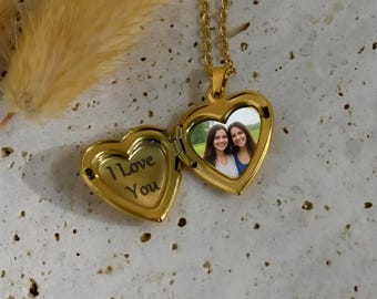 Heart Locket Jewelry Gold Necklace Sign Lovers for Her Woman I Love You Pendant Heart Picture Locket Personalized Waterproof Christmas Gift