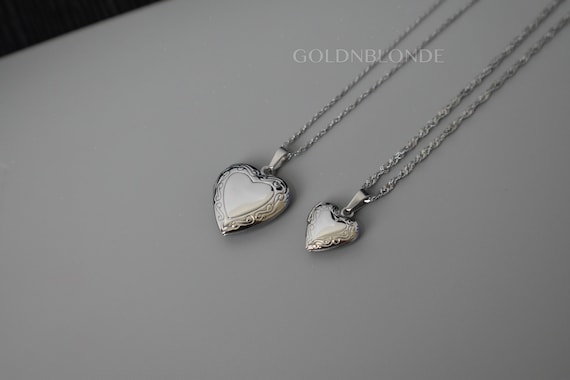 Silver Heart Locket Necklace, Custom Engraved Necklace, Photo Necklace, Personalized Gifts, Gift for Mom Dad Pet Dog Wife Anniversary Gifts