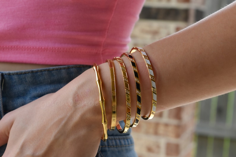 Gold FILLED Cuff Bracelet Adjustable Bangle Bracelet Black Etsy