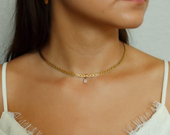 18K GOLD FILLED Vintage Style Gemstone Women Choker Necklace - Gold Jewelry Waterproof Necklace Anti Tarnish Zircon Necklace Gift For Women