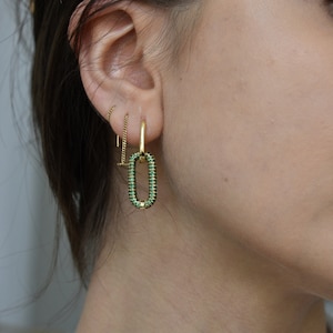 Gold Filled Huggies Earrings Emerald Zircon Crystal White Drop Earrings Elegant Hoop Handmade Waterproof Minimalist Her Woman Best Gift image 6