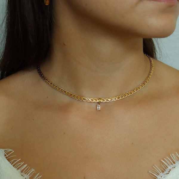 18K GOLD FILLED Vintage Style Gemstone Women Choker Necklace - Gold Jewelry Waterproof Necklace Anti Tarnish Zircon Necklace Gift For Women