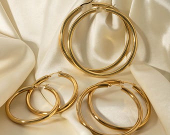 Gold Filled Large Hoop Earrings · Solid Thick Gold Circle Date Night Out Earrings Gold Silver Non Tarnish Jewelry Hoop Earrings Gift Jewelry