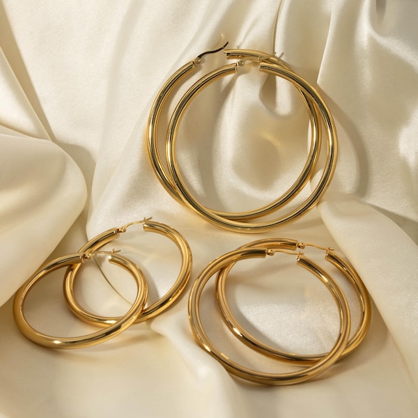 Gold Filled Large Hoop Earrings · Solid Thick Gold Circle Date Night Out Earrings Gold Silver Non Tarnish Jewelry Hoop Earrings Gift Jewelry