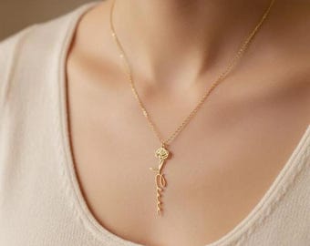 Personalized Name Flower Necklace Customized Gold Silver Jewelry Cursive Handwriting Pendant Necklace Floral Gift Handmade Chain Waterproof
