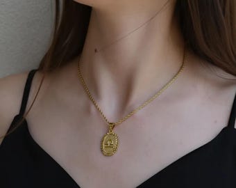 Zodiac Tarot Constellation Signs 18k Gold Filled Figaro Libra Twist Curby Chains Large Oval Necklace Handmade Jewelry Gift For Her Women
