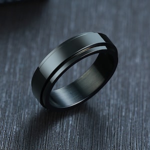 Fidget Spinner Rings Anxiety Ring Engraved Men Rings Black Personalized Women Mens His Rings Gold Filled Finger Hematite Waterproof Rings