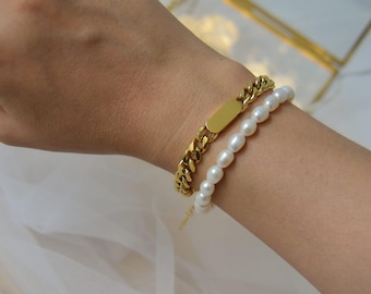 Pearl Bracelet and Choker- Freshwater Bracelet for Women- Adjustable Choker - Mother of Pearl Necklace- Waterproof Summer Jewelry- Best Gift