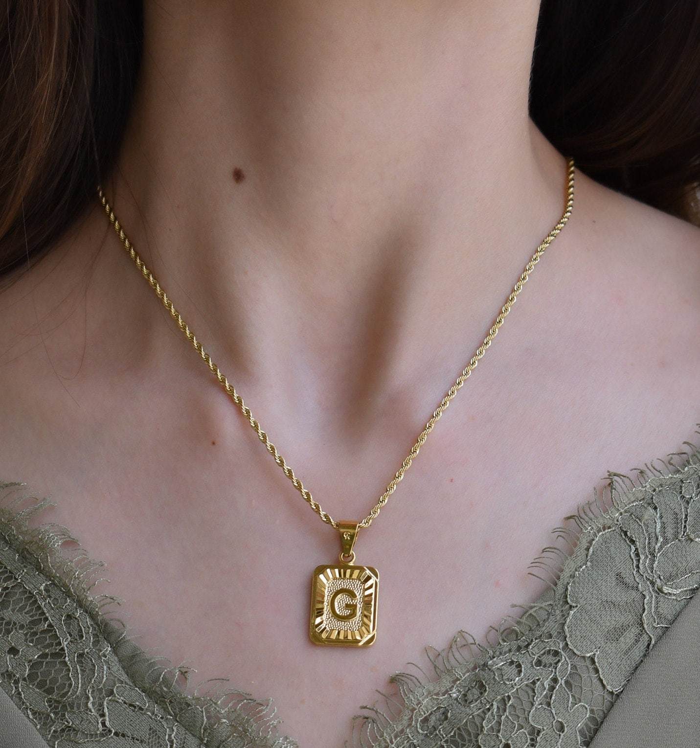 18k gold initial pendant necklace deals