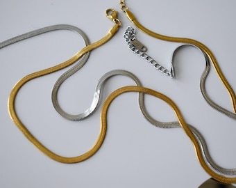Herringbone Snake Chain Gold Silver Necklace Gold Jewelry Double Layered Herringbone Layering Necklace Bridesmaids Birthday Anniversary Gift