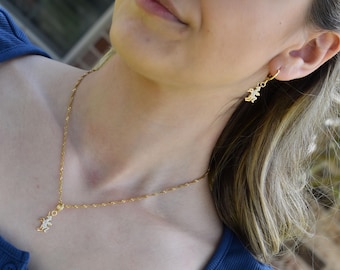 Gold Filled Unicorn Mythical Animal Horse Horn Charm Necklace Chain Earrings SET Handmade Jewelry Quality Utopia Pendant Personalized Gifts