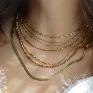 18K Gold Kettenhalskette - Twist Link Figaro Perle Bordstein Fischgrät Schlange Perlenkette Halskette für wasserdicht Gold gefüllt Alltag Minimalist