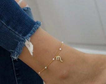 Gold Filled Zodiac Sign Anklet Bracelet Women Tarot Card Virgo Gift Anklet Waterproof Chain Anklet Beaded Anklet Pearl Figaro Rope Anklet