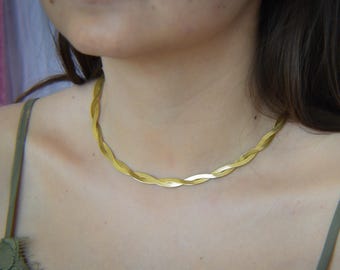 Gold Twisted Double Layered Gold Herringbone Snake Chain Necklace Gold Unique Gift Waterproof Gold Jewelry herringbone Necklace Gold Jewelry