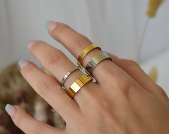 Silver Band Rings, Gold Band Ring Modern Everyday Rings, Wedding Statement Engraved Minimalist WATERPROOF Jewelry Gift For Men Rings