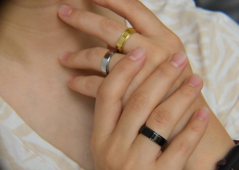 Fidget Spinner Rings Anxiety Ring Engraved Men Rings Black Personalized Women Mens His Rings Gold Filled Finger Hematite Waterproof Rings image 5
