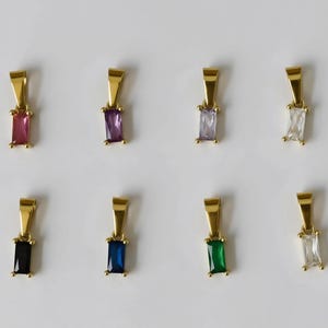 Rectangle Gem Charms Pendant For DIY or Add on for Necklace Jewelry WATERPROOF Crystal GOLD Zirconia Emerald Cut Charm Gift for Her